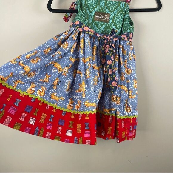 Matilda Jane Plum Feist Fox Knot apron Dress size 6 - Picture 7 of 8